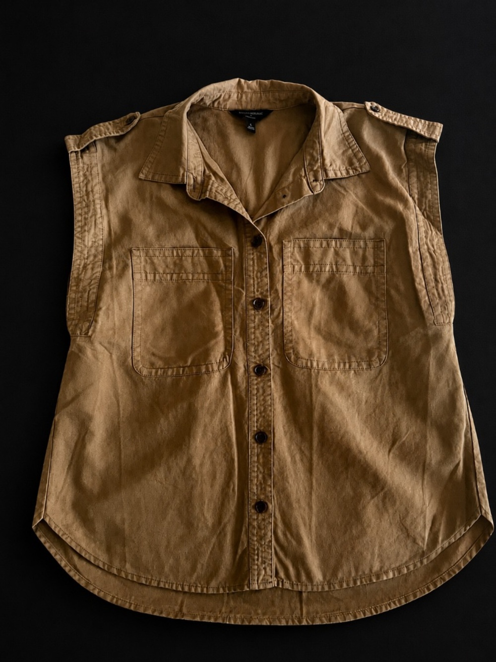 Banana Republic Linen Blend Sleeveless Utility Button-Up Shirt Tan Size Large